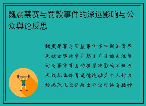 魏震禁赛与罚款事件的深远影响与公众舆论反思 魏震禁赛与罚款事件的深远影响与公众舆论反思
